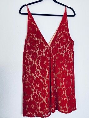 Free People Dangerous Love Red Lace Overlay Spaghetti Strap Mini Dress 12